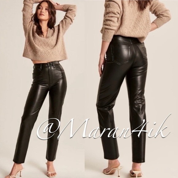 Abercrombie & Fitch Faux Leather Ankle Straight Ultra High Rise Pants 27 / 4 S - Picture 2 of 14